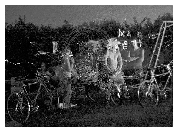 Fourth of July fun with sparklers and bicycles A time-lapse photo of kids playing with sparklers and bicycles