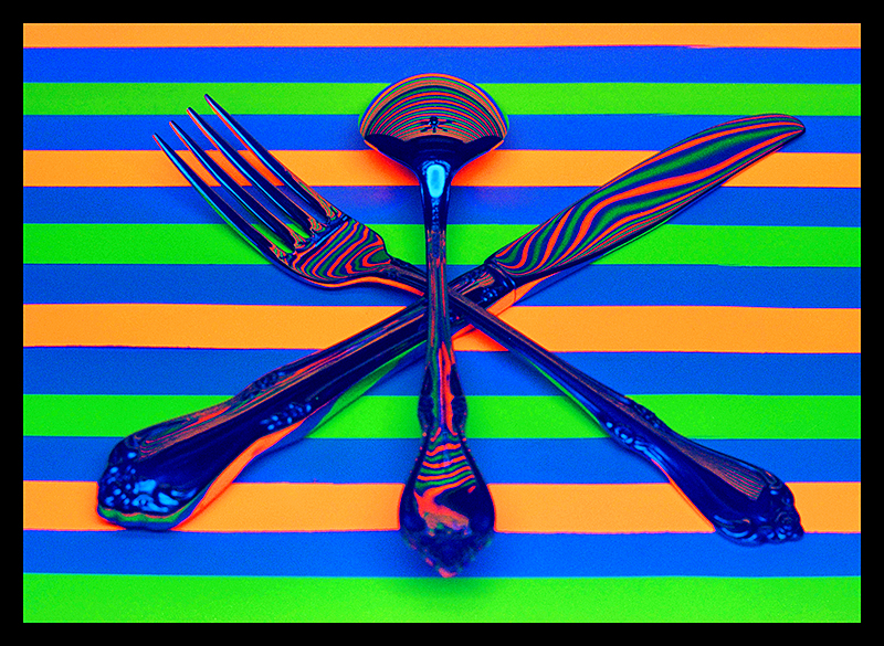 Silverware reflecting stripes Blacklight Spoons